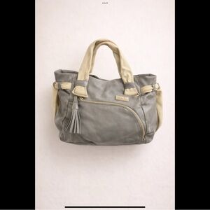 Xena Eva Cream Ribbon-Laced Gray Leather Tote Shoulder Bag Boho Festival